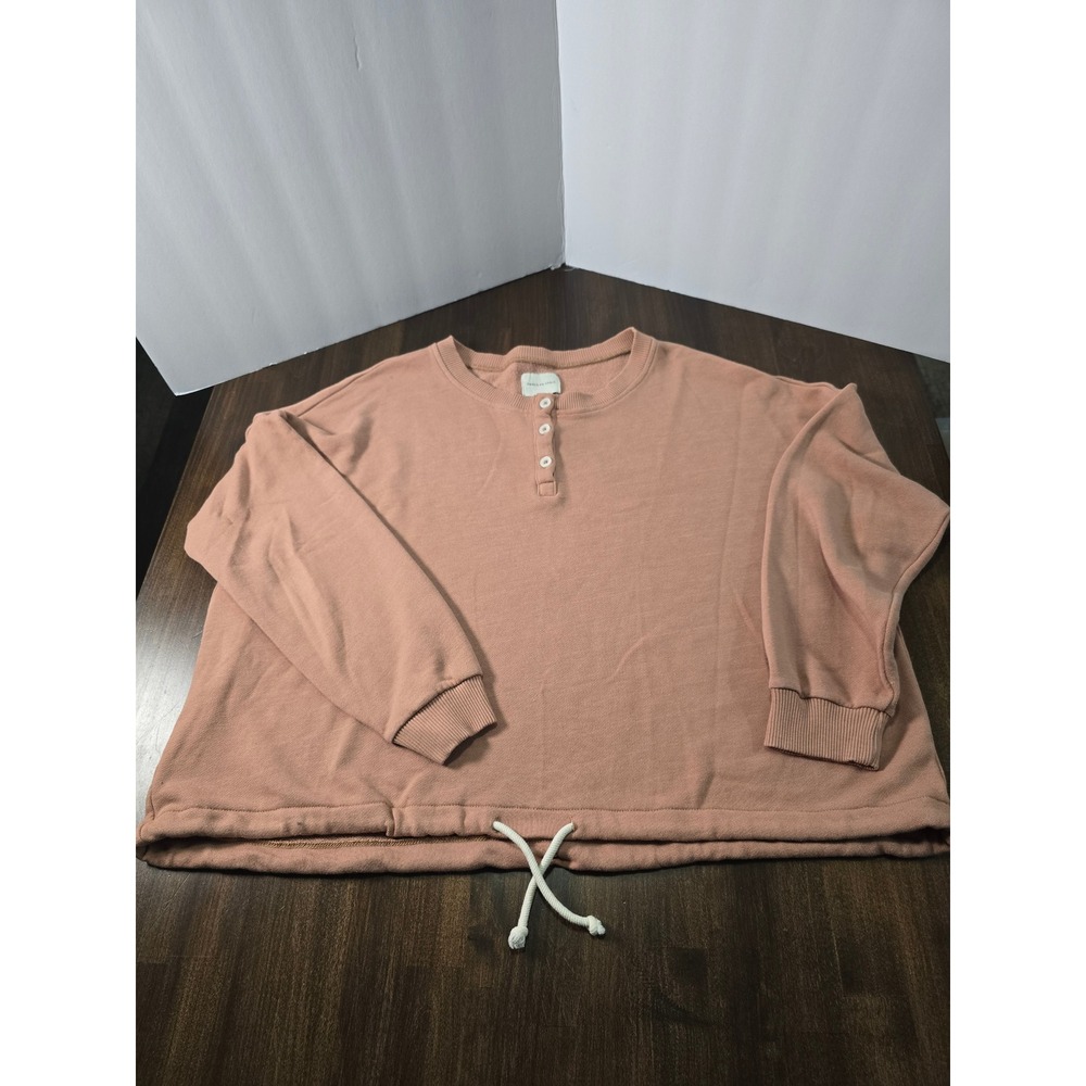 American Eagle Women Peach Henley Drawstring Hem Sweatshirt Size Medium